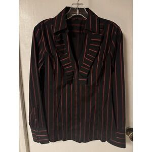 Express Design Studio Size M Back And Red Stripe Ruffle Front Blouse